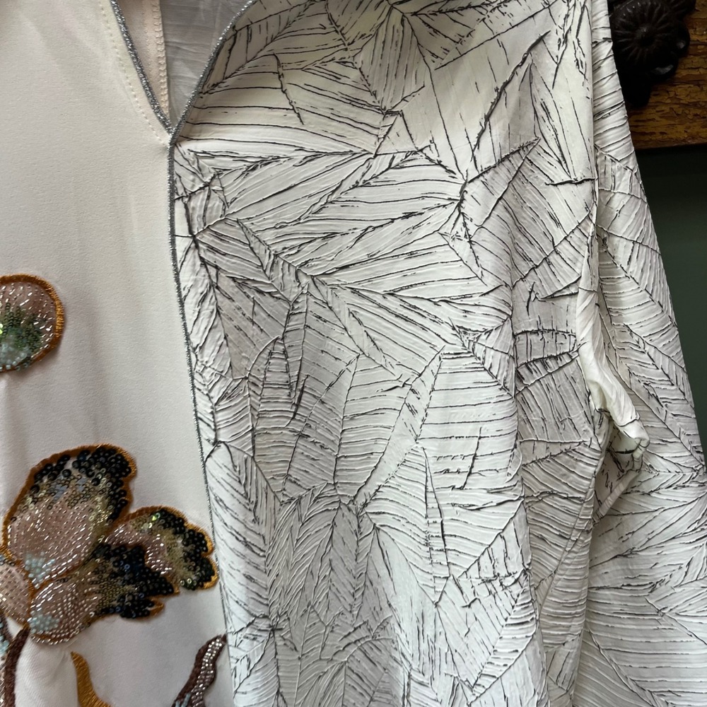 Naylara Lamiya kaftan Beaded Floral Split Design Maxi Dress Cream Silver Medium - Picture 5 of 8